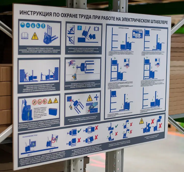 Инструкция по охране труда при работе на электрическом штабелере с пиктограммами и схемами безопасности